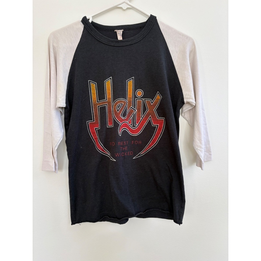 Vintage 1983 Helix No Rest for the Wicked Concert Shirt Raglan 3/4 Sleeve M